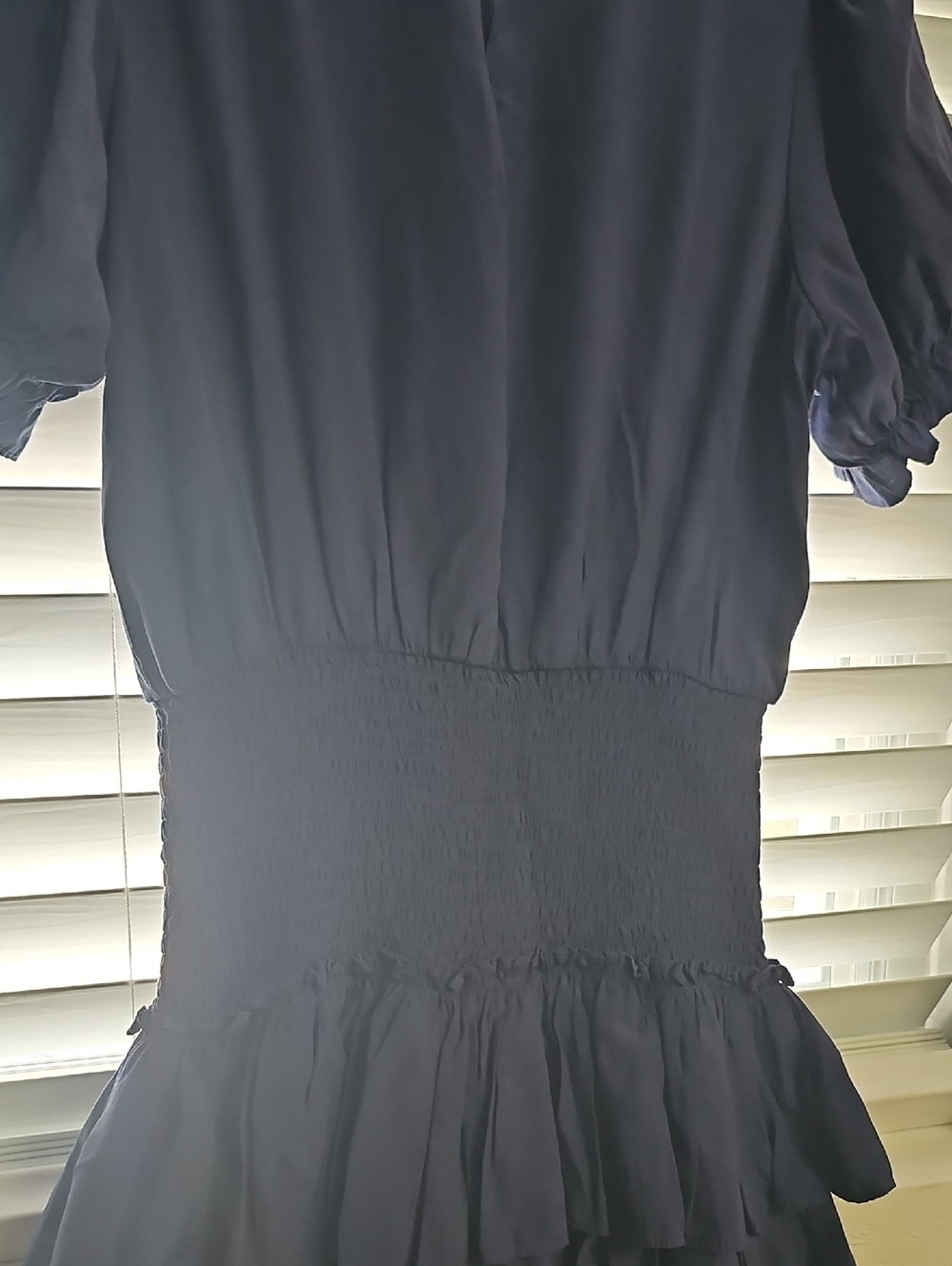 Smocked Waist Navy Ruffle Mini Dress ( #89) - Picture 5 of 11